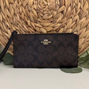 Coach Dark Brown Signature Wristlet